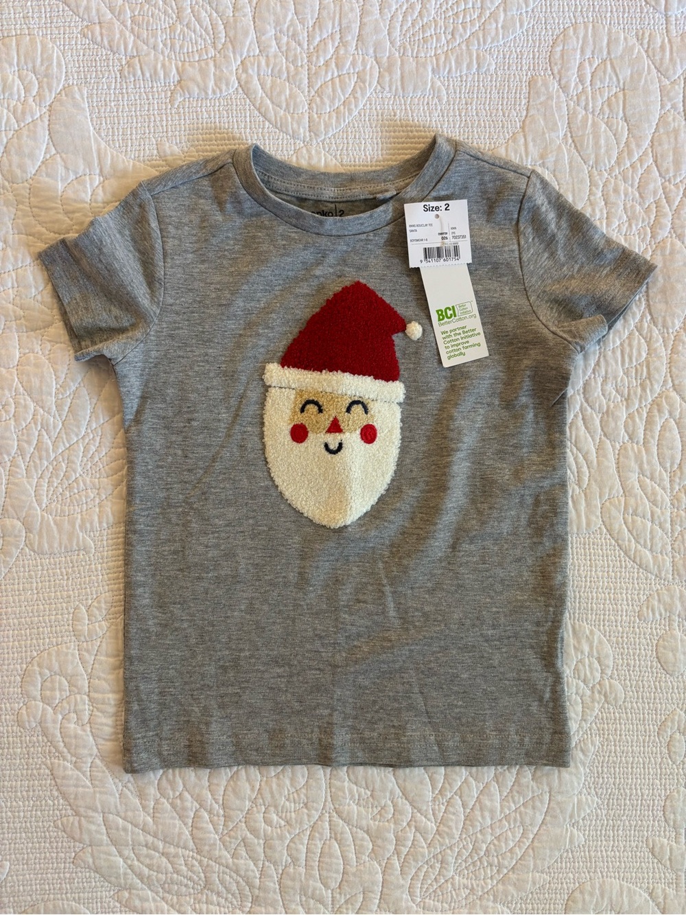 Kids Gray Holiday Santa T-Shirt - Size 2